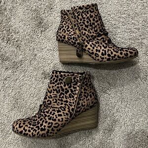 Leopard Print Wedge Ankle Boots